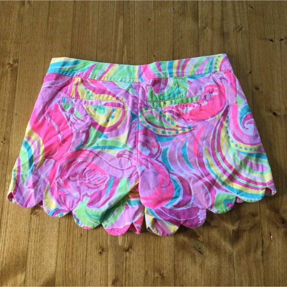 Lilly Pulitzer Buttercup Scallop Hem Shorts 000 Pastel Floral Preppy Resort - Picture 2 of 9